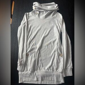 Gray Turtleneck Sweater with Button Accents